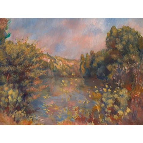 Lakeside Landscape Gold Ornate Wood Framed Art Print with Double Matting by Renoir, Pierre-Auguste
