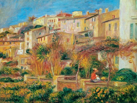 Terrace a Cagnes sur Mer Black Ornate Wood Framed Art Print with Double Matting by Renoir, Pierre-Auguste