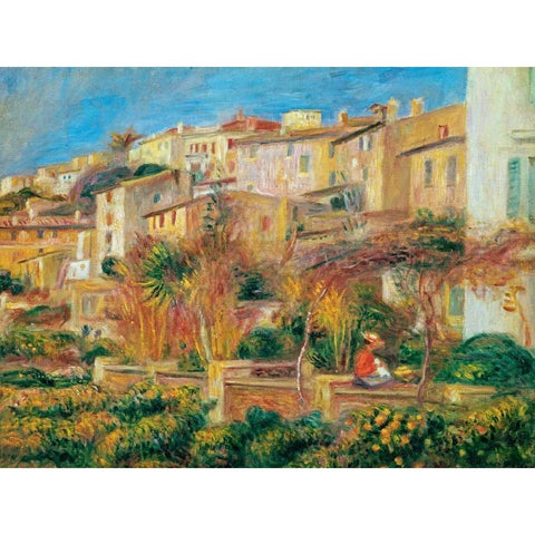 Terrace a Cagnes sur Mer White Modern Wood Framed Art Print by Renoir, Pierre-Auguste
