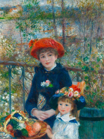 Two Sisters (On the Terrace) Black Ornate Wood Framed Art Print with Double Matting by Renoir, Pierre-Auguste