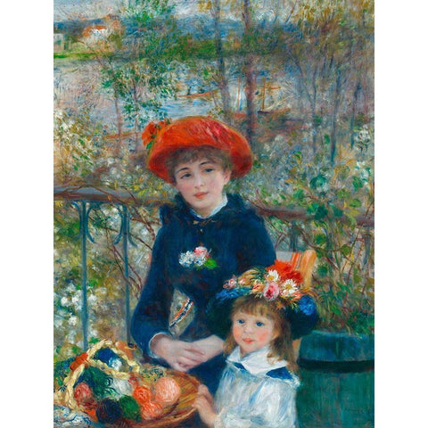 Two Sisters (On the Terrace) White Modern Wood Framed Art Print by Renoir, Pierre-Auguste