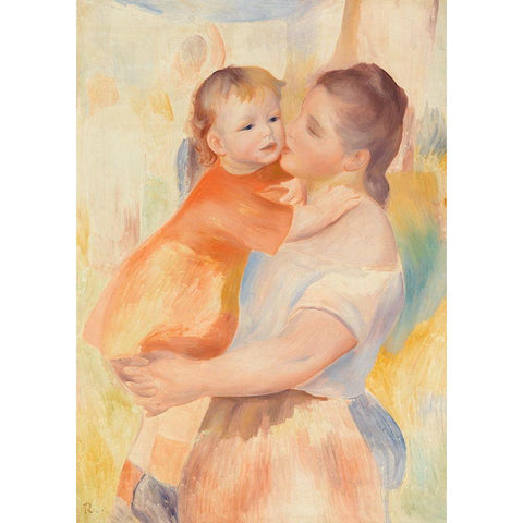 Washerwoman and Child White Modern Wood Framed Art Print by Renoir, Pierre-Auguste