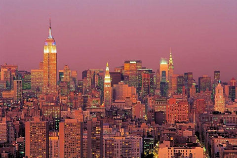 Sunset over Manhattan White Modern Wood Framed Art Print with Double Matting by Berenholtz, Richard
