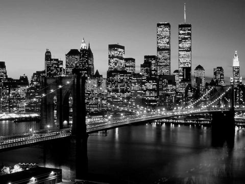 Brooklyn Bridge NYC Black Ornate Wood Framed Art Print with Double Matting by Berenholtz, Richard