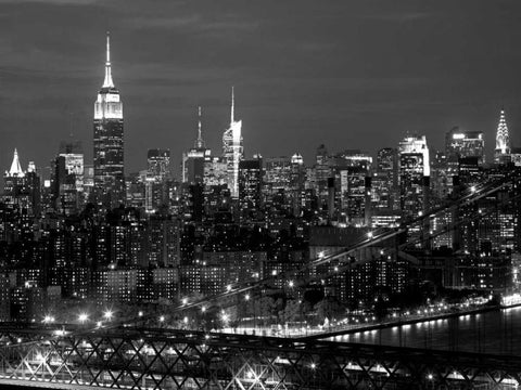 Midtown Manhattan at night Black Ornate Wood Framed Art Print with Double Matting by Berenholtz, Richard