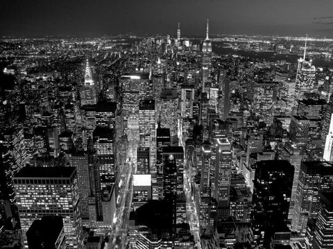 Midtown Manhattan at night White Modern Wood Framed Art Print with Double Matting by Berenholtz, Richard