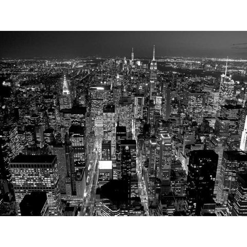 Midtown Manhattan at night Black Modern Wood Framed Art Print with Double Matting by Berenholtz, Richard
