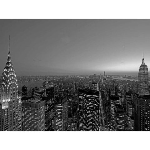 Midtown and Lower Manhattan at dusk Gold Ornate Wood Framed Art Print with Double Matting by Berenholtz, Richard