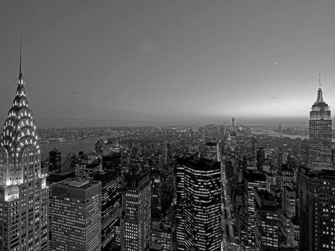 Midtown and Lower Manhattan at dusk White Modern Wood Framed Art Print with Double Matting by Berenholtz, Richard