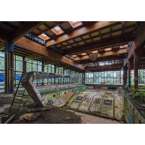 Abandoned Resort Pool, Upstate NY White Modern Wood Framed Art Print by Berenholtz, Richard