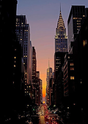Manhattanhenge Black Ornate Wood Framed Art Print with Double Matting by Berenholtz, Richard