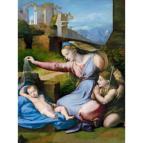 The Madonna of the Blue Diadem  Gold Ornate Wood Framed Art Print with Double Matting by Raffaello