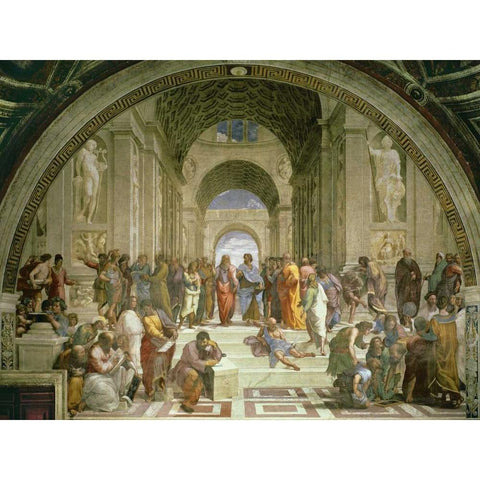 Scuola di Atene White Modern Wood Framed Art Print by Raffaello