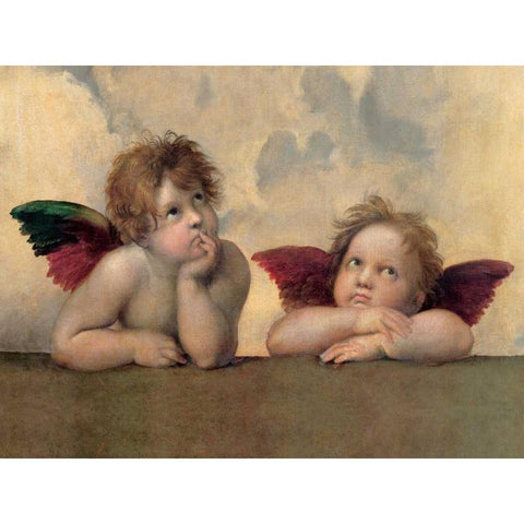 Angeli - Madonna Sistina (detail) White Modern Wood Framed Art Print by Raffaello