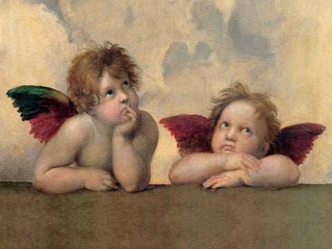 Angeli - Madonna Sistina (detail) White Modern Wood Framed Art Print with Double Matting by Raffaello