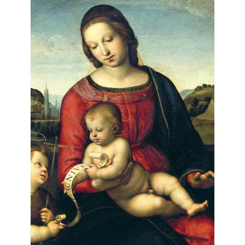 Madonna Terranuova Gold Ornate Wood Framed Art Print with Double Matting by Raffaello