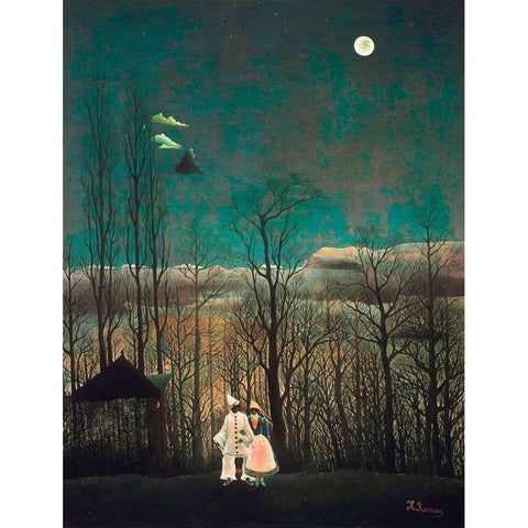 Carnival Evening White Modern Wood Framed Art Print by Rousseau, Henri