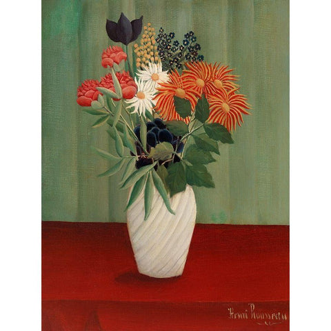 Bouquet of Flowers with China Asters and Tokyos White Modern Wood Framed Art Print by Rousseau, Henri