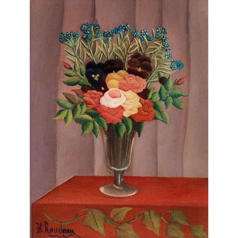 Bouquet of Flowers White Modern Wood Framed Art Print by Rousseau, Henri