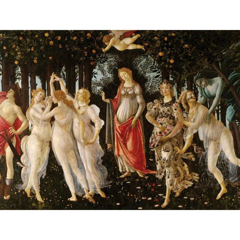 Primavera Black Modern Wood Framed Art Print with Double Matting by Botticelli, Sandro