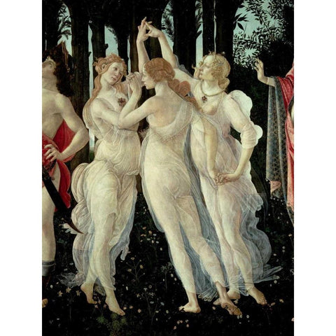 Le tre Grazie (detail of Primavera) Black Modern Wood Framed Art Print with Double Matting by Botticelli, Sandro