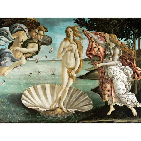 La nascita di Venere Gold Ornate Wood Framed Art Print with Double Matting by Botticelli, Sandro