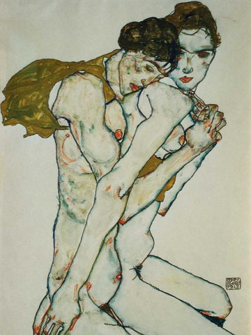 Friendship White Modern Wood Framed Art Print with Double Matting by Schiele, Egon