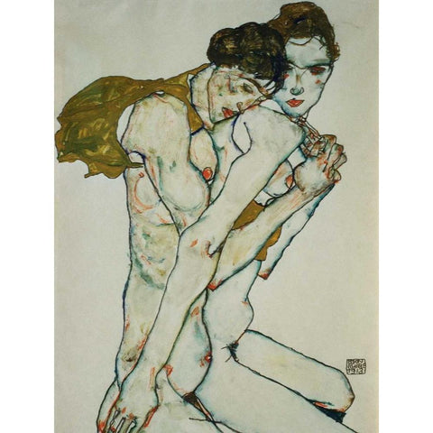 Friendship Gold Ornate Wood Framed Art Print with Double Matting by Schiele, Egon