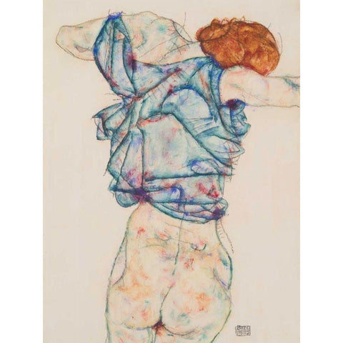 Woman Undressing Black Modern Wood Framed Art Print with Double Matting by Schiele, Egon