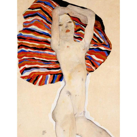 Nude Woman Gold Ornate Wood Framed Art Print with Double Matting by Schiele, Egon