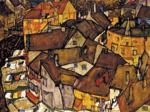 Crescent of Houses The Small City V White Modern Wood Framed Art Print with Double Matting by Schiele, Egon