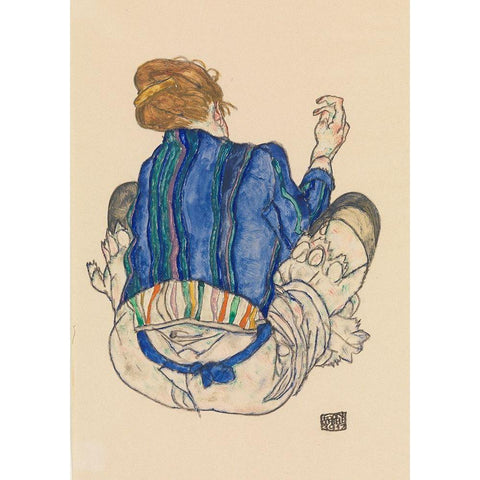 Seated Woman-Back View White Modern Wood Framed Art Print by Schiele, Egon