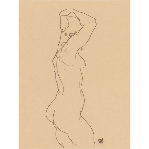 Standing Nude-Facing Right  White Modern Wood Framed Art Print by Schiele, Egon