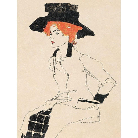 Portrait of a Woman Gold Ornate Wood Framed Art Print with Double Matting by Schiele, Egon