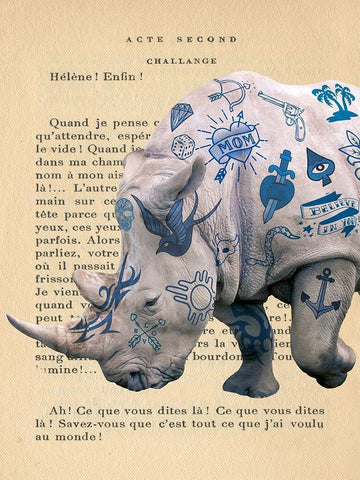 Tattooed Savannah III White Modern Wood Framed Art Print with Double Matting by Hill, Steven