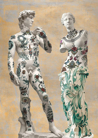 Stattoo III Black Ornate Wood Framed Art Print with Double Matting by Hill, Steven