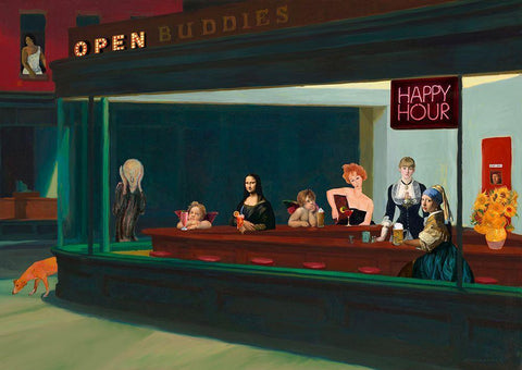 An Art Night Out (detail) Black Ornate Wood Framed Art Print with Double Matting by Hill, Steven