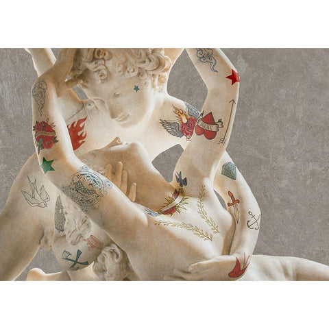 Tattooed Lovers (Cupid And Psyche) White Modern Wood Framed Art Print by Hill, Steven