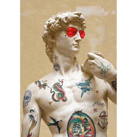 Tattooed David White Modern Wood Framed Art Print by Hill, Steven