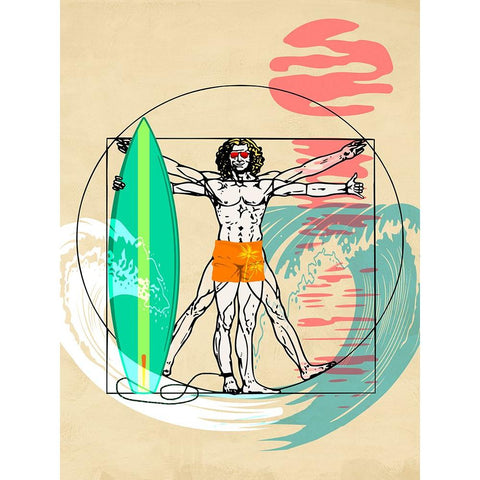 Cogito Ergo Surf Gold Ornate Wood Framed Art Print with Double Matting by Hill, Steven