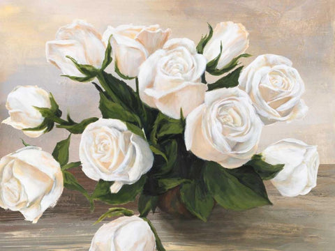 Vaso di rose White Modern Wood Framed Art Print with Double Matting by Mei, Silvia