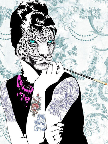 Smoking Diva Black Ornate Wood Framed Art Print with Double Matting by Matt, Spencer