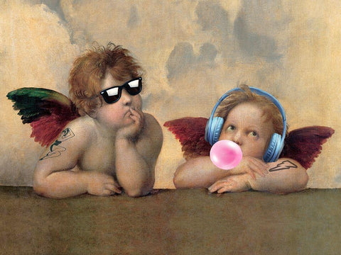 Leisure Time-Angels White Modern Wood Framed Art Print with Double Matting by Spencer, Matt