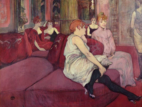 In the Salon at the Rue des Moulins Black Ornate Wood Framed Art Print with Double Matting by de Toulouse-Lautrec, Henri