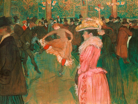 At the Moulin Rouge: The Dance White Modern Wood Framed Art Print with Double Matting by Henri, Toulouse-Lautrec