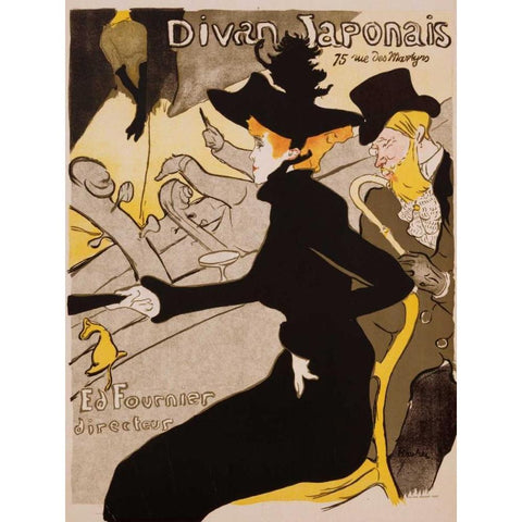 Divan Japonais Poster Gold Ornate Wood Framed Art Print with Double Matting by de Toulouse-Lautrec, Henri