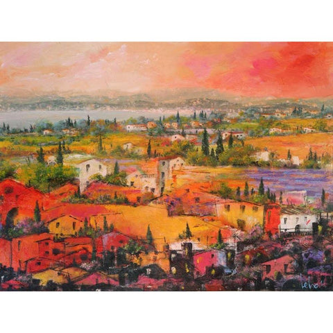 Villaggio delle praterie White Modern Wood Framed Art Print by Marzari, Tebo