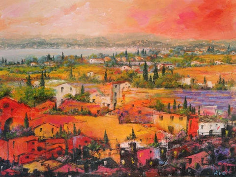 Villaggio delle praterie White Modern Wood Framed Art Print with Double Matting by Marzari, Tebo