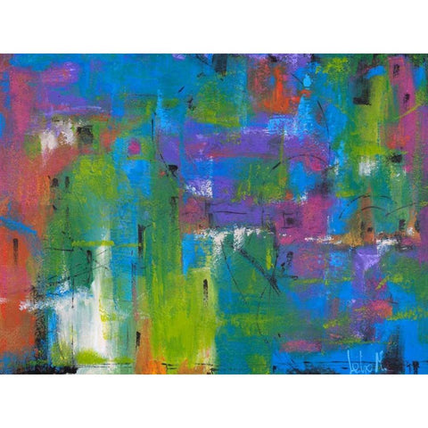 Quartiere colorato Black Modern Wood Framed Art Print with Double Matting by Marzari, Tebo