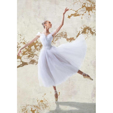 White Ballerina Gold Ornate Wood Framed Art Print with Double Matting by Rizzardi, Teo